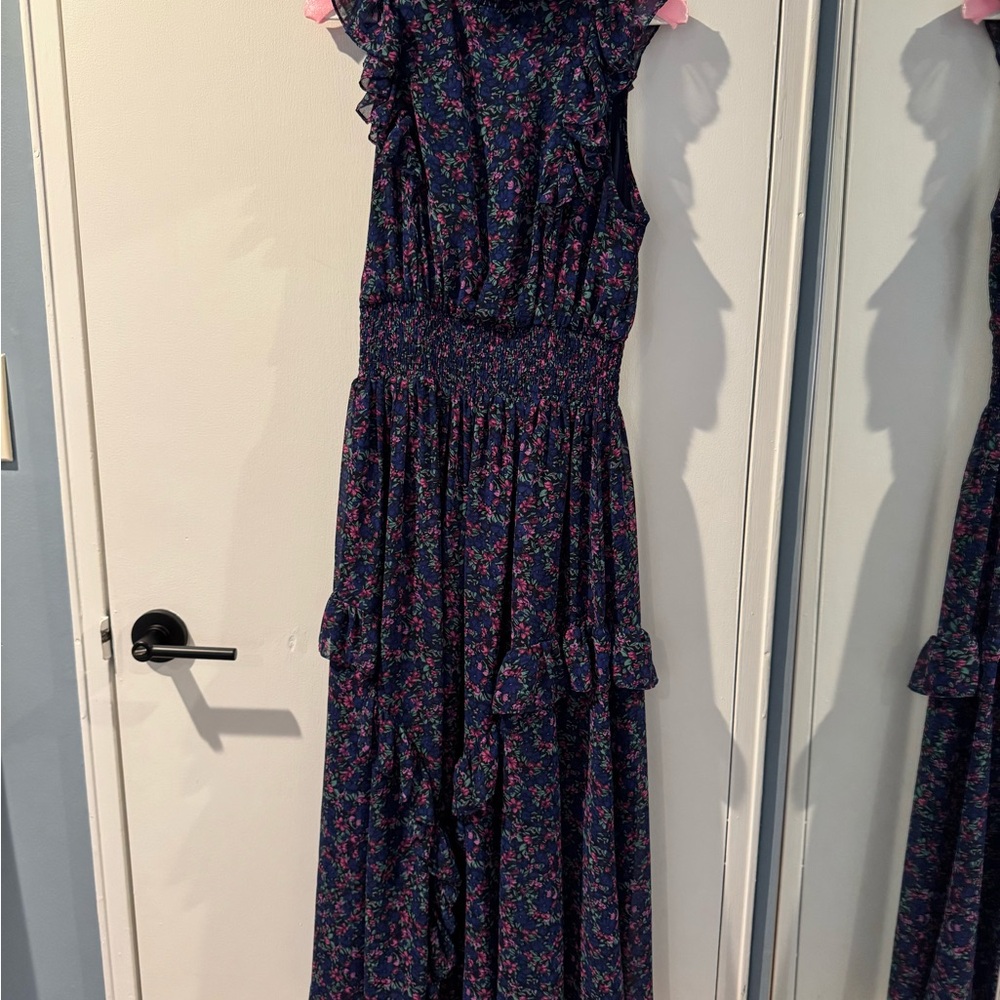Lulu's Navy and Pink Floral Maxi Dress